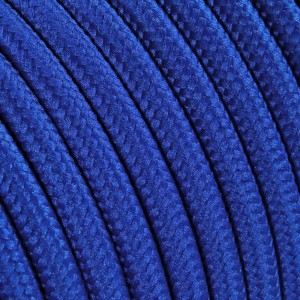 Cavo tessile blu per lampade, dettaglio. Componente per la costruzione di lampade.