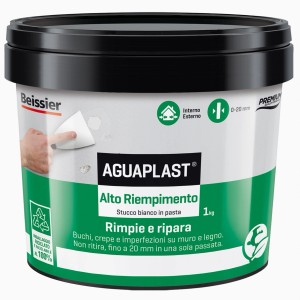 Secchio di stucco speciale AGUAPLAST bianco per riempire e riparare superfici di pareti e legno.