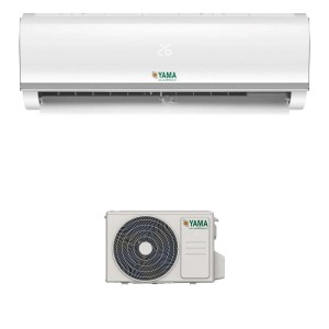 Climatizzatore t.b.t. bianco con unità interna ed esterna per un clima confortevole.
