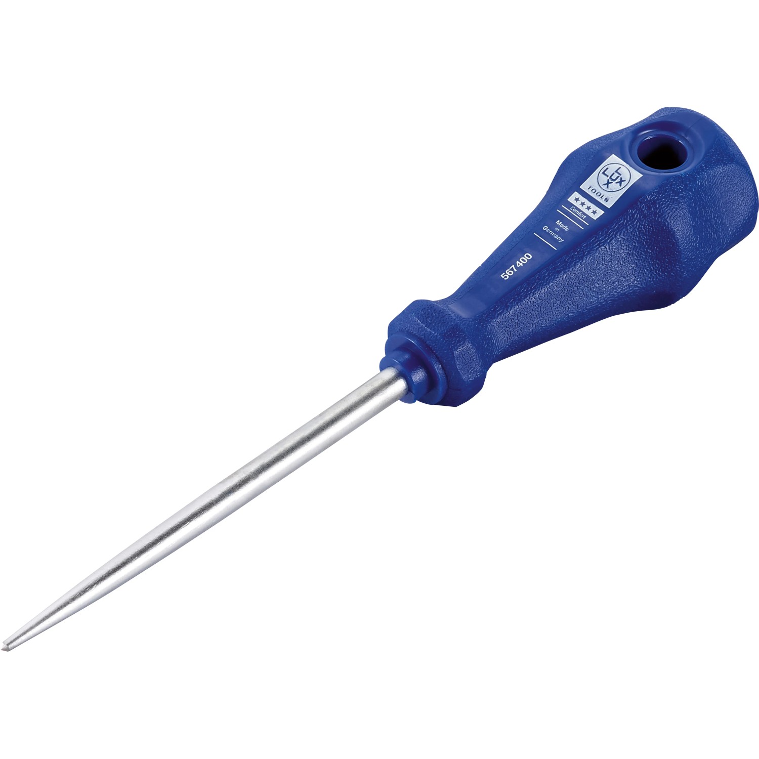 Punteruolo tondo LUX Comfort, 6-10 mm, con manico blu. Utensile per preforare e allargare fori.