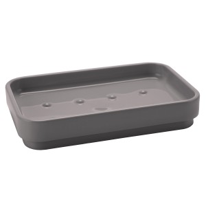 Portasapone grigio per il bagno. Design semplice.