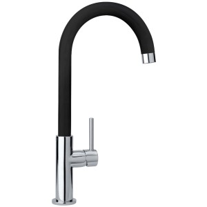 Miscelatore monocomando t.b.t. con bocca flessibile nera ed elementi cromati.