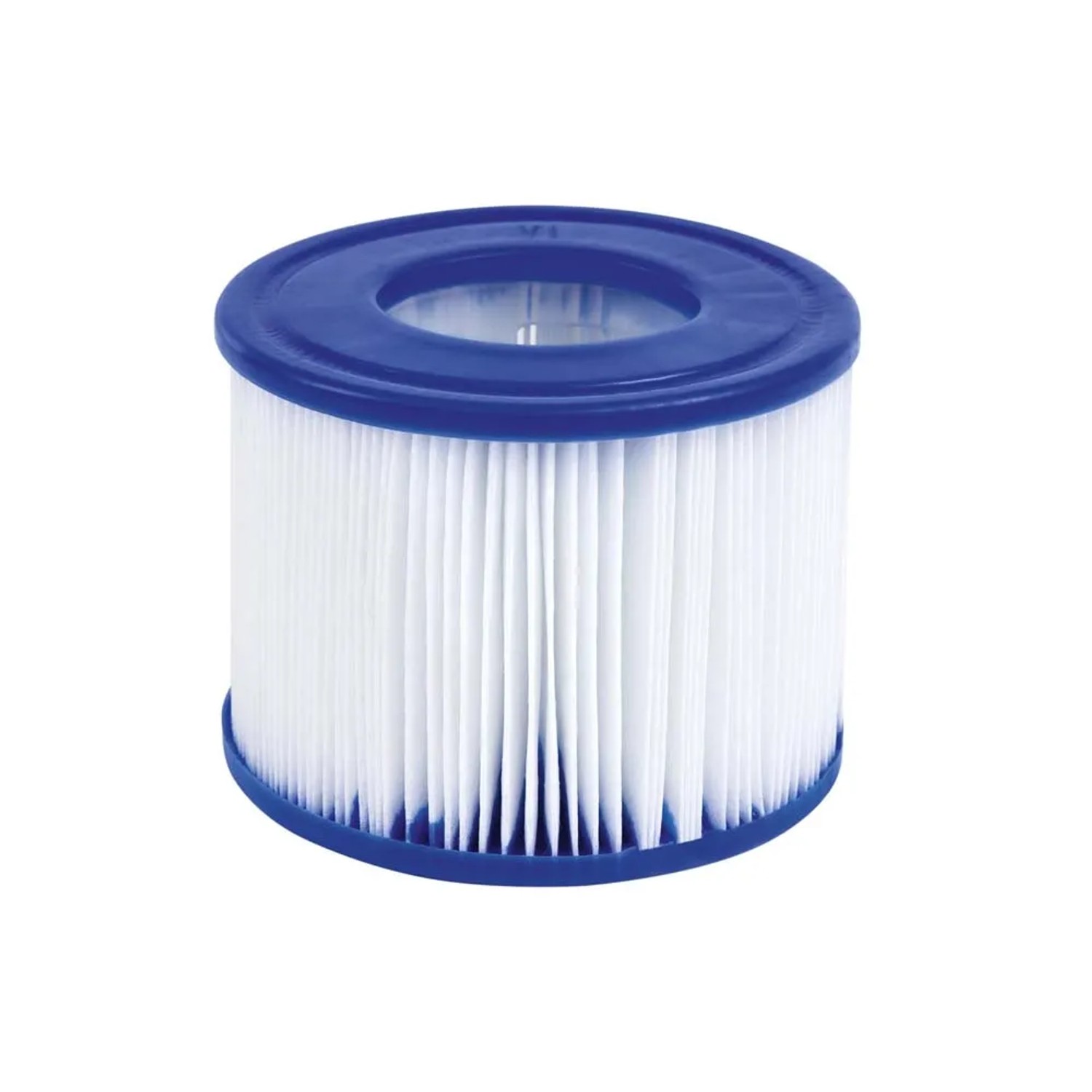 Cartuccia filtro per idromassaggio, blu e bianca, forma cilindrica.