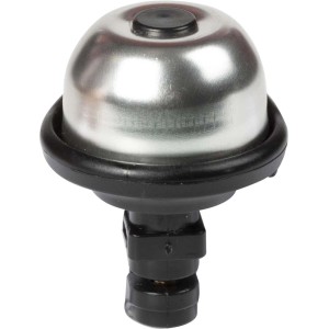 Campanello per bicicletta, campana color argento con base in plastica nera, accessorio per manubrio.