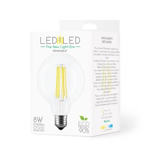 Lampadina LED E27 dimmerabile, luce calda, 8W nella confezione. Ideale per illuminazione d'atmosfera.