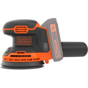 Levigatrice eccentrica a batteria Black+Decker BDCROS18N (18V): Levigatrice compatta nera e arancione.
