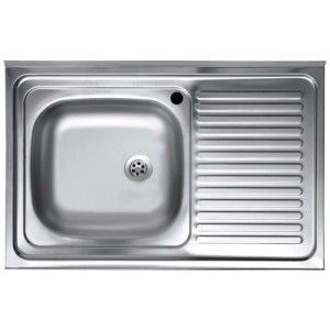 Lavello da appoggio 1 vasca dx 80 cm inox