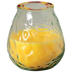 Candela profumata gialla in barattolo di vetro, antizanzare.