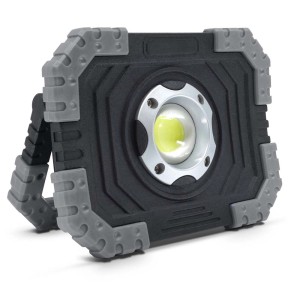 Torcia da lavoro t.b.t. nera con protezione bordi grigia e luce LED.