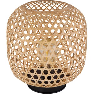 Lanterna solare decorativa con intreccio di bambù e luce bianca calda.