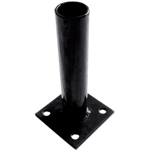 Supporto metallico nero con base quadrata e alloggiamento cilindrico per es. griglie metalliche.