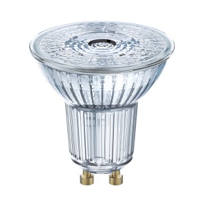 Lampadina LED GU10, aspetto vetro trasparente.