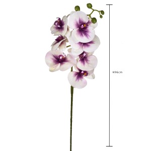 Orchidea artificiale decorativa con fiori bianchi e viola, alta 96 cm.