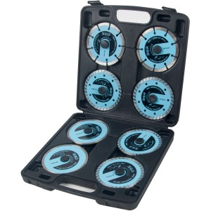 Set di 6 dischi da taglio per smerigliatrici angolari in valigetta. Accessori per tagliapiastrelle.