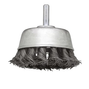 Spazzola a tazza LUX 65mm a filo ritorto per trapani, ideale per rimuovere ruggine e pulire.