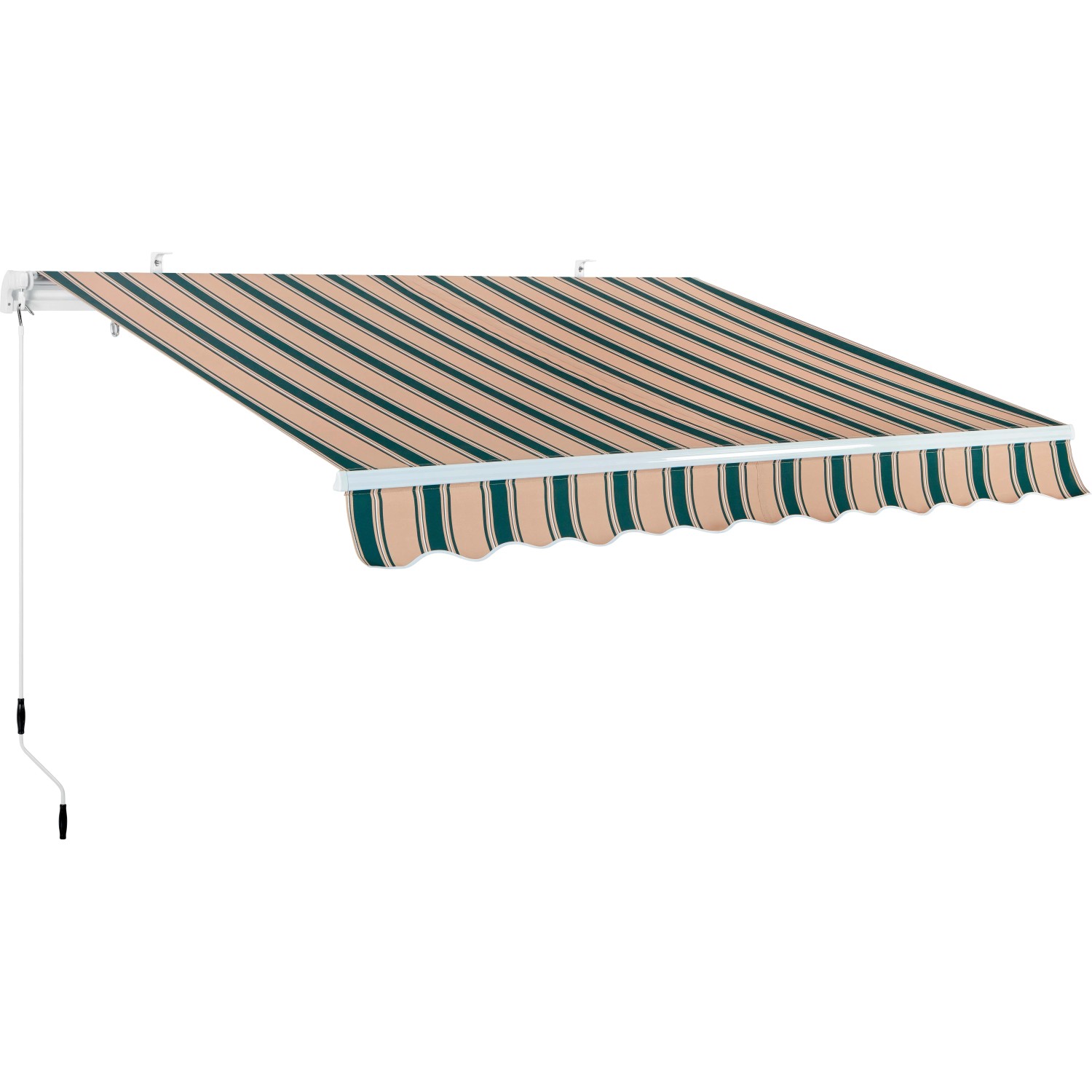 Tenda da sole a strisce t.b.t. in beige e verde. Ideale per terrazzi e balconi.