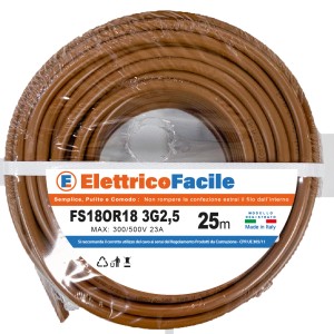 Cavo t.b.t. marrone (25m) per installazioni elettriche. Cavi unipolari e multipolari.