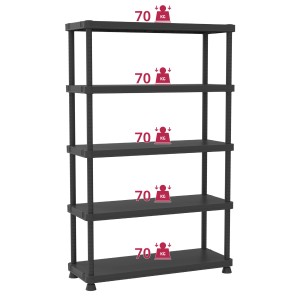 Scaffale t.b.t. nero con cinque ripiani, portata 70 kg per ripiano.