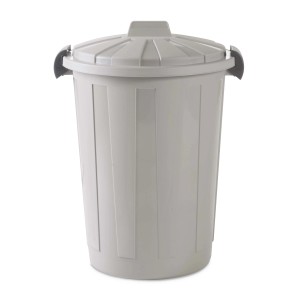 Cestino portarifiuti grigio in plastica con coperchio, per casa e giardino.
