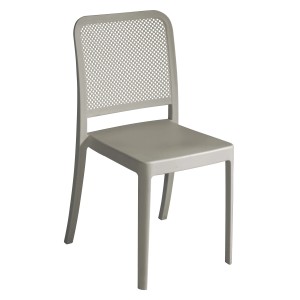 Sedia da giardino grigia con schienale traforato. Comoda seduta per esterni.