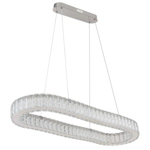 Moderna lampada a sospensione t.b.t. con design ovale in cristallo per un'illuminazione elegante.
