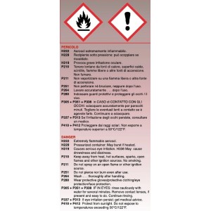 Informazioni di sicurezza per adesivi Collanti: Aerosol estremamente infiammabile, irritazione oculare, recipiente sotto pressione.