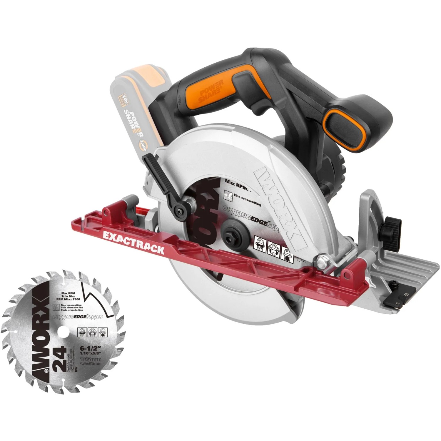 Sega circolare a batteria Worx WX530.9 20V con batteria e lama. Ideale per tagli precisi.