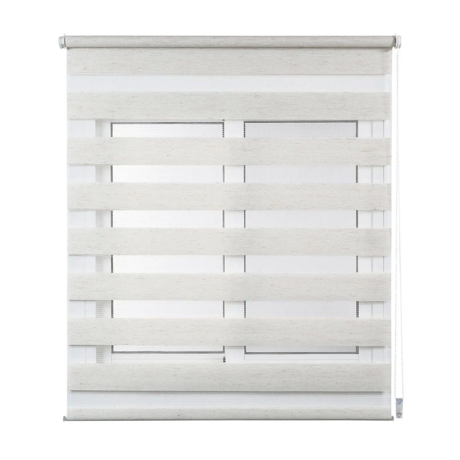 t.b.t. tenda a rullo, a strisce beige e bianche, per decorazione finestre e protezione solare.