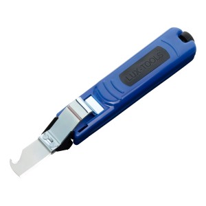 Coltello per cavi LUX Comfort blu con lama universale per spelare i cavi.
