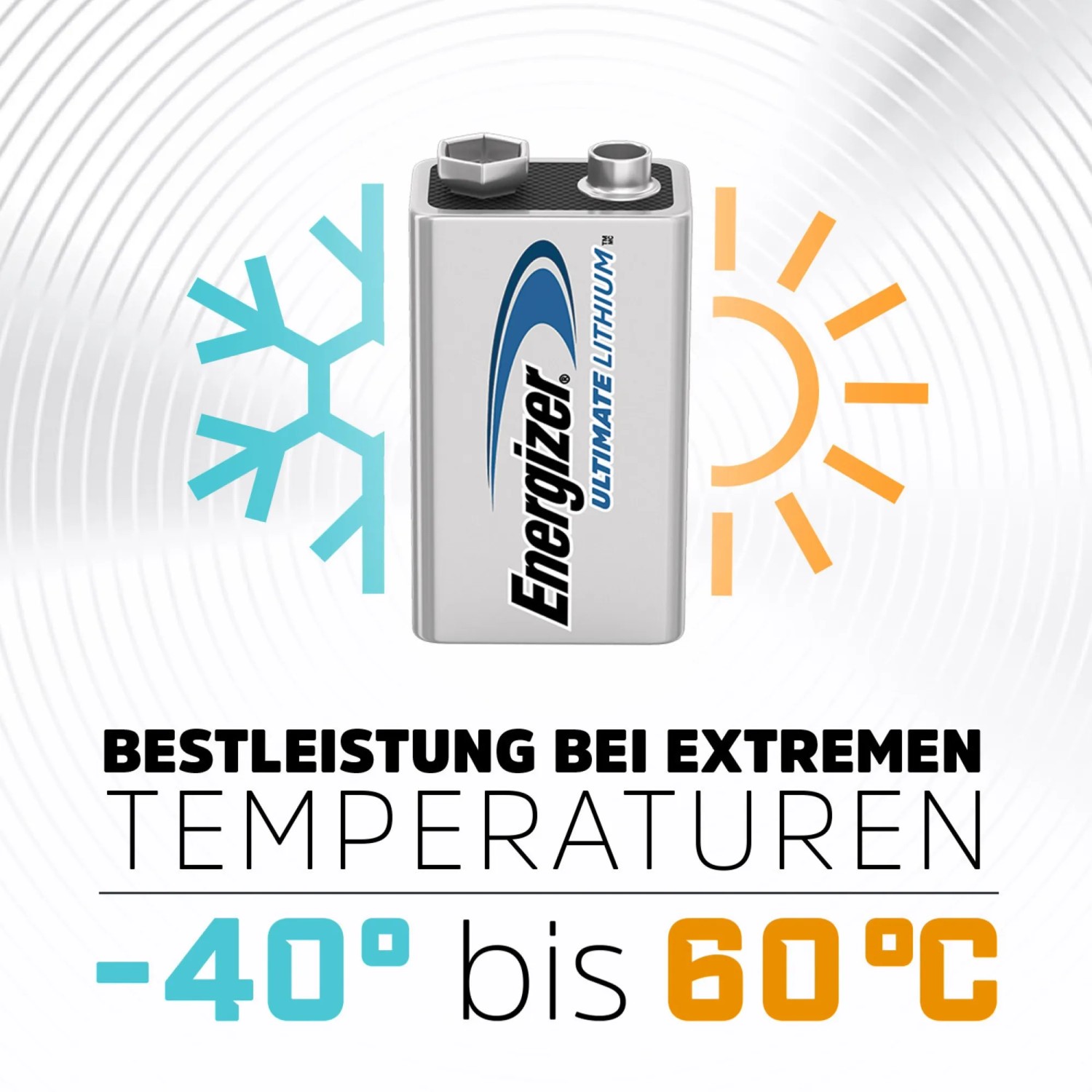 Batteria Energizer Ultimate Lithium 9V, blocco E per rilevatori di fumo, alte prestazioni a temperature estreme.