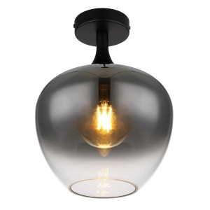 Plafoniera Globo Maxy, nera, Ø 24cm, con paralume in vetro fumé e attacco E27.