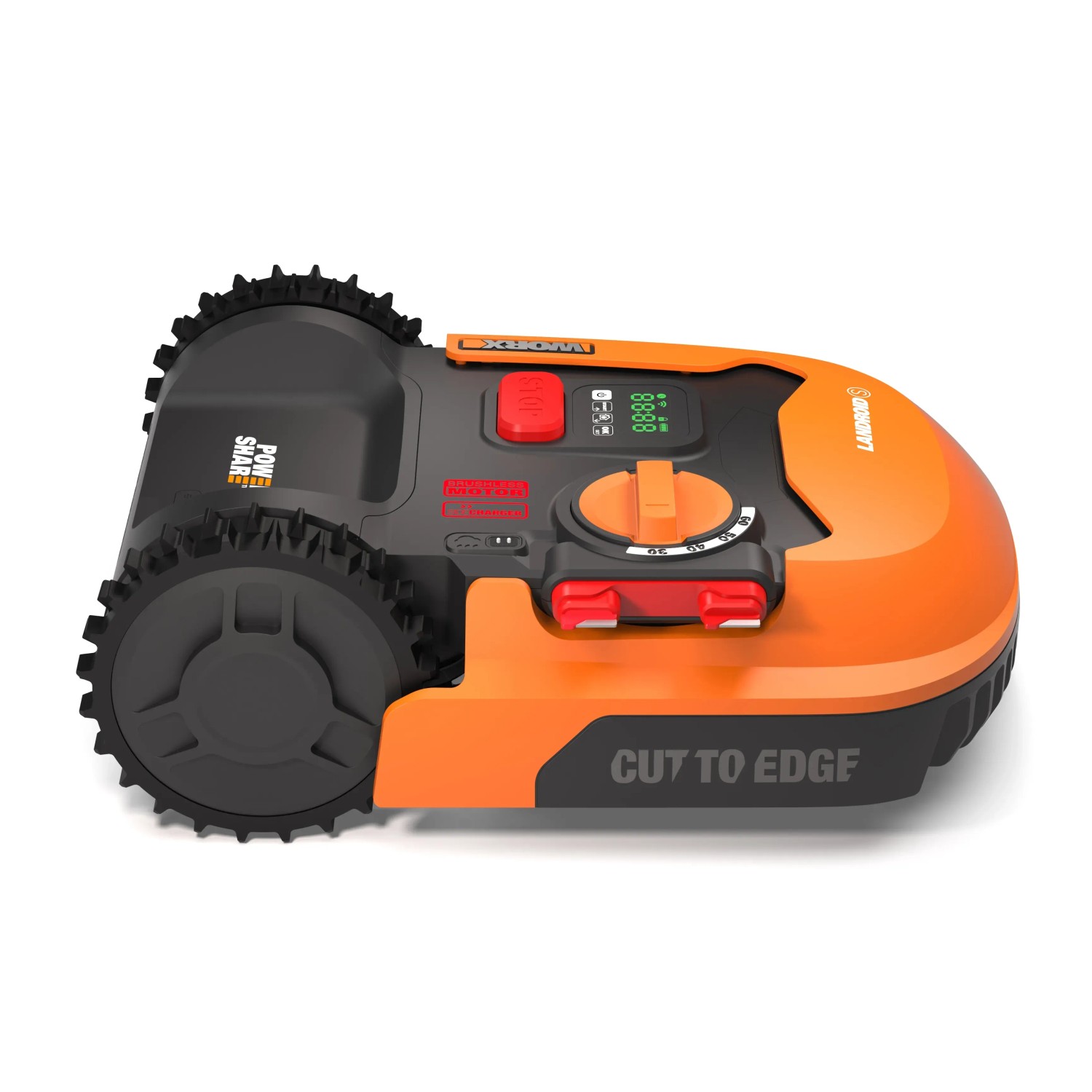 Worx Landroid S250 robot tagliaerba WR168E: Robot tagliaerba compatto nero e arancione.