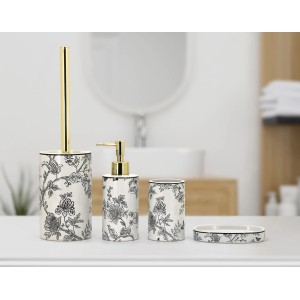 Set bagno t.b.t. con motivo floreale: dispenser sapone, bicchiere, set WC e portasapone.