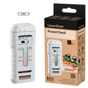 Tester per batterie Laserliner PowerCheck con display e confezione.