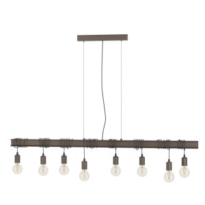 Lampada a sospensione Eglo Townshend 4 a 8 luci in marrone antico/nero con attacchi E27.