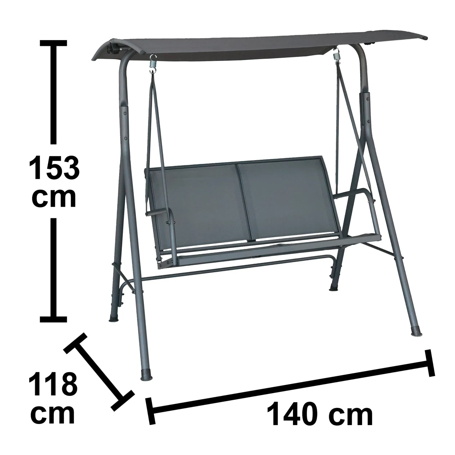 Dondolo da giardino Apango antracite in acciaio con rivestimento in tessuto e tettuccio parasole.