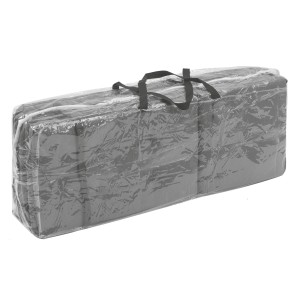 Copertura per mobili da giardino imballata, grigia, con maniglie.