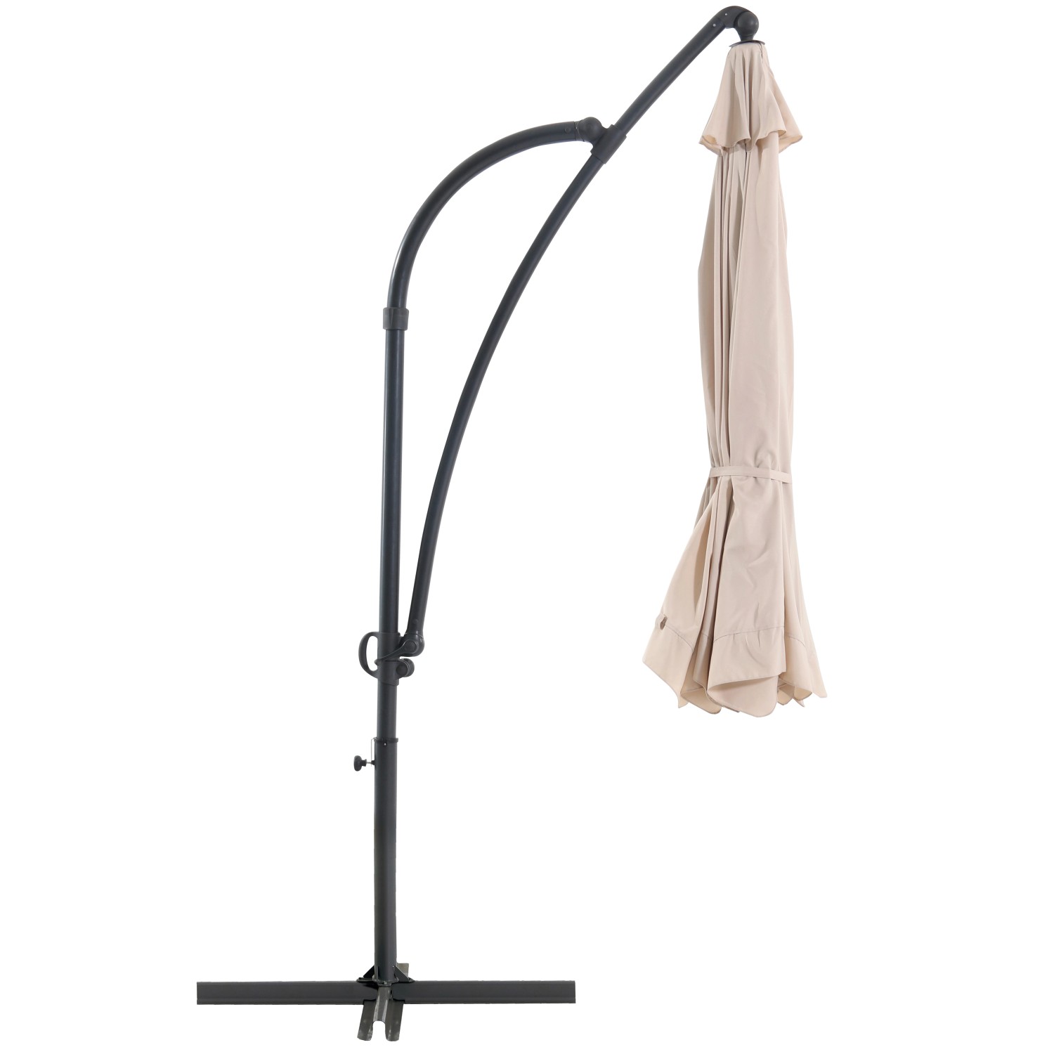 Ombrellone a braccio Cocoa Beach beige, Ø 350 cm, con manovella e struttura antracite.