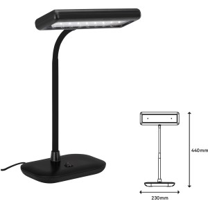 Lampada da tavolo LED Daylight Brilo nera, 7,5W, con dimensioni.