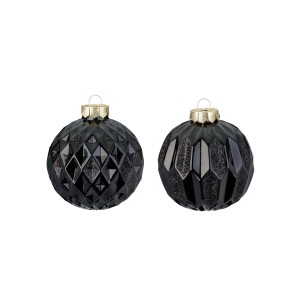 Pallina di Natale in vetro decorata nero 8 cm 2 assortiti
