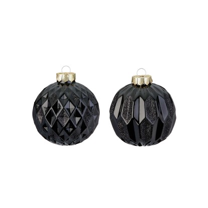 Pallina di Natale in vetro decorata nero 8 cm 2 assortiti