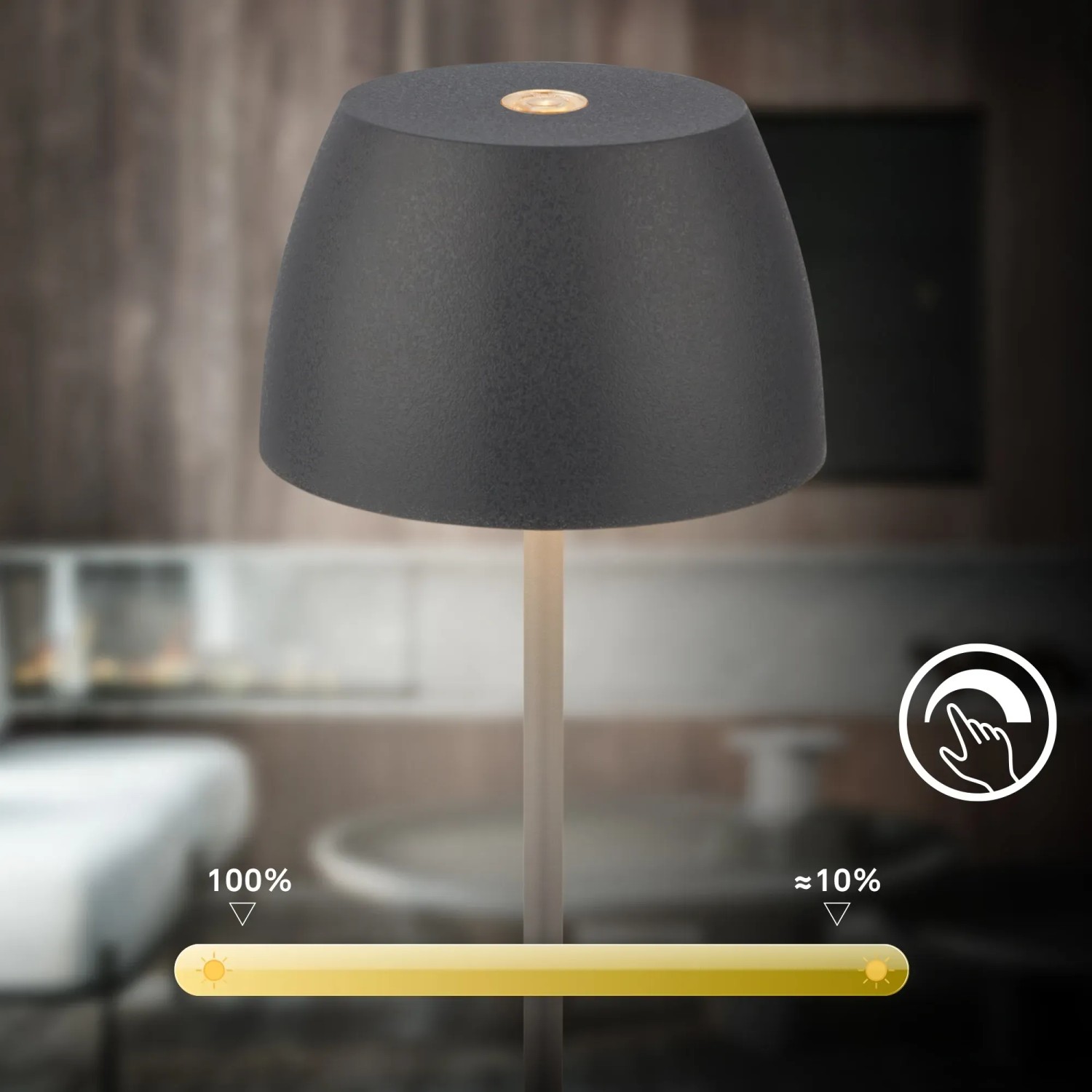 Lampada da tavolo a LED a batteria Brilo Serina Mini antracite, dimmerabile, funzione touch.