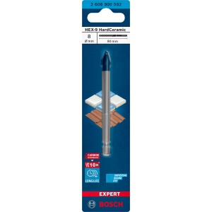 Punta per piastrelle Bosch Expert HEX-9 HardCeramic, Ø 8mm, per piastrelle dure.