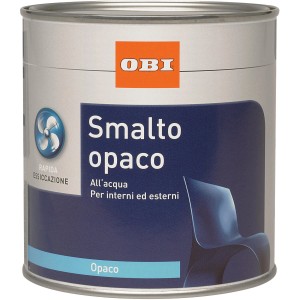 Barattolo di vernice blu opaca per interni ed esterni.