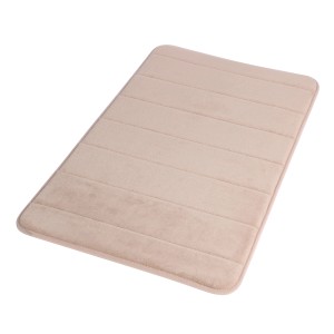 Tappeto da bagno rettangolare beige con superficie a coste.