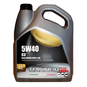 Tanica grigia da 4L di olio motore 5W40 C3 di Maximum Oil.