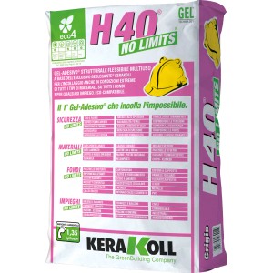 Adesivo per piastrelle H40 in sacco grigio. Ideale per lavori di piastrellatura.