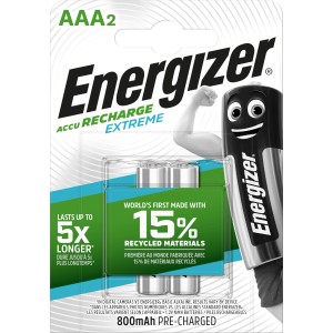 Energizer Recharge Extreme AAA, confezione da 2, batterie ricaricabili.