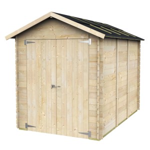 Casetta in legno Bh16 Rubia, 178x273 cm, abete non trattato con doppia porta e tetto grigio.