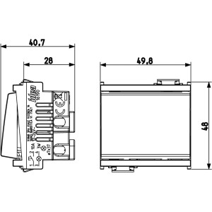 Disegno tecnico interruttore/pulsante t.b.t. per placche e comandi.